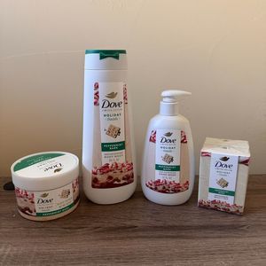 Dove Holiday Treats Bundle - Peppermint Bark - Body Wash Hand Wash Bar Scrub